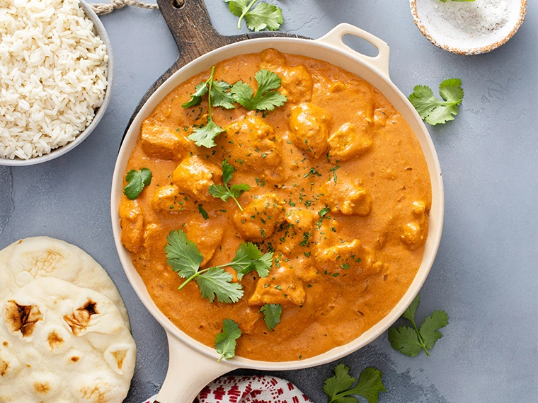 Traditional Indian chicken tikka masala is an Indian cuisine restaurant dish